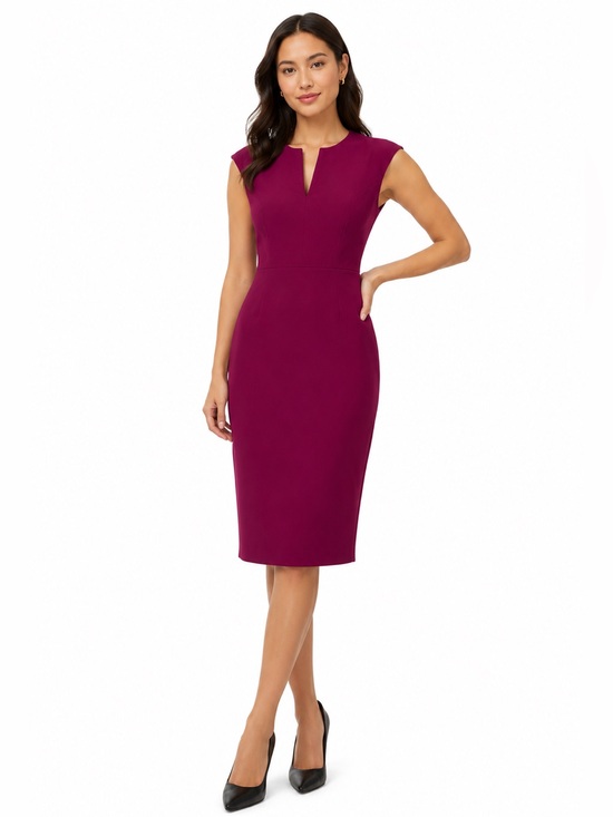 HALARA Dresses & Skirts - Halara Workwear Midi Sheath Dress Notched V Neck Berry XS NWT